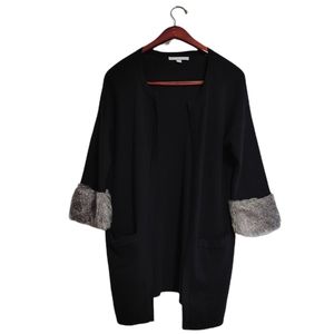 Valerie Stevens Open Front Lightweight Long Sweater Faux Fur Cuffs Size Medium